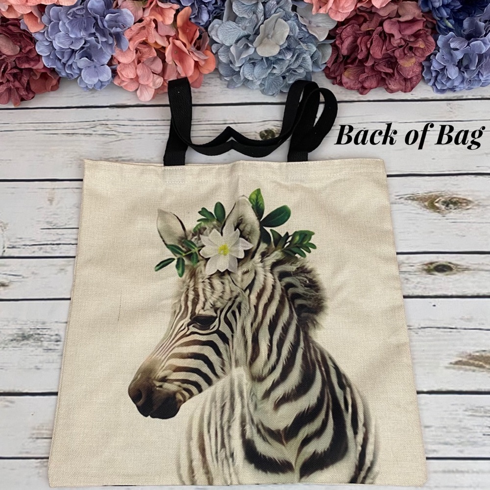 Eco-Friendly Folding Zebra with Flowers Tote Bag - Picture 9 of 15